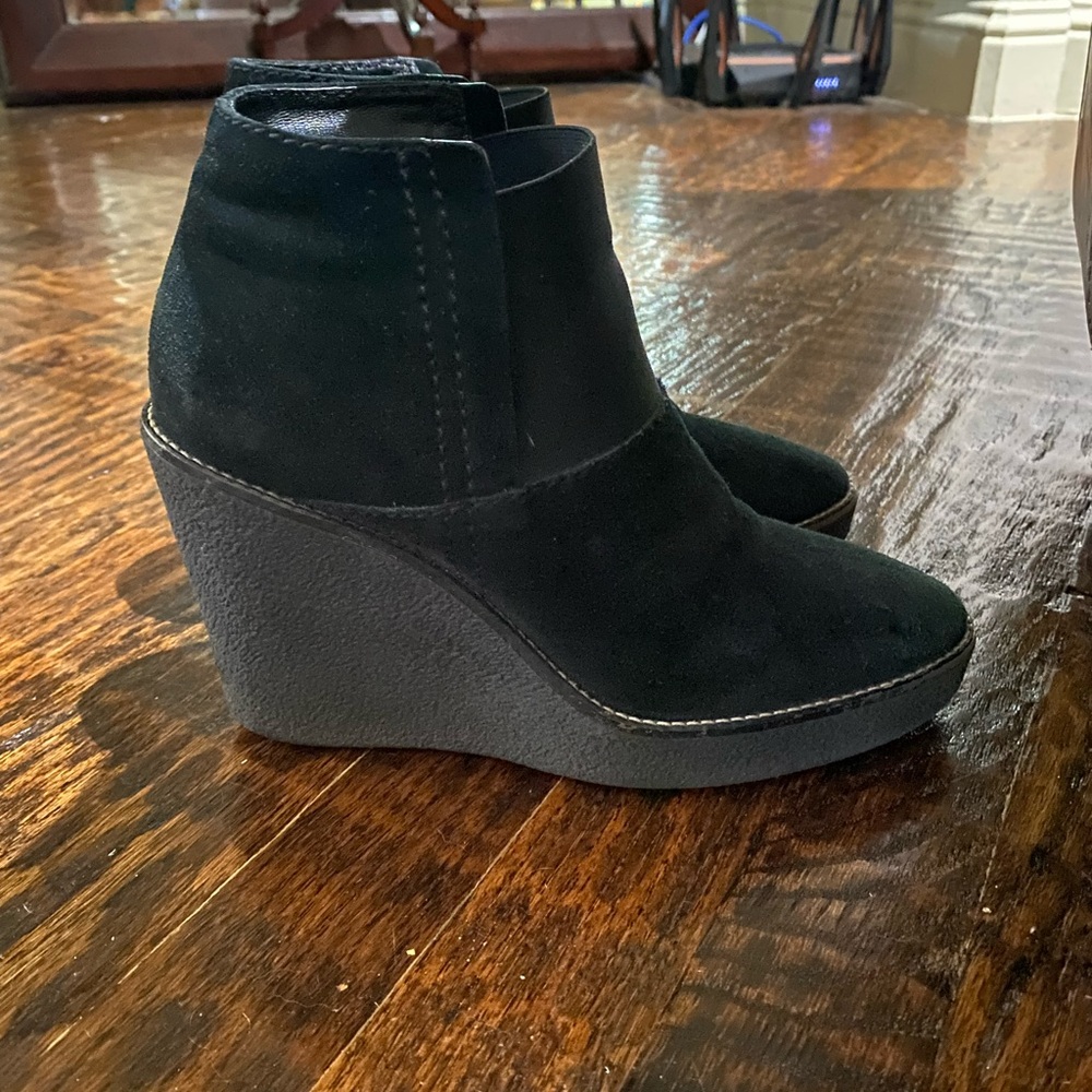 Aquatalia Black Suede Platform Wedge Booties 6.5